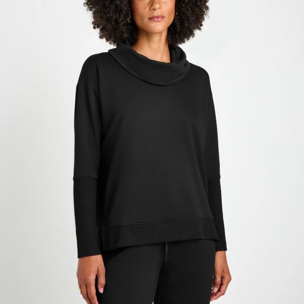 NWT SPLENDID (XS) Soft Fleece Plush Cowl Neck Pullover Casual Stretch Luxury - Picture 2 of 15